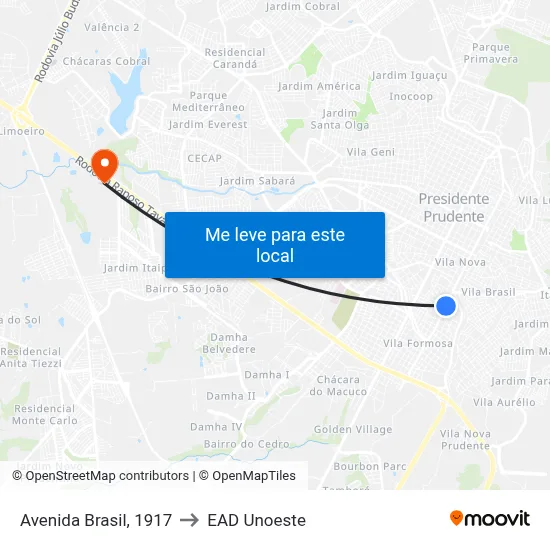 Avenida Brasil, 1917 to EAD Unoeste map