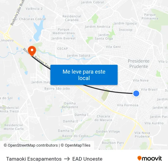 Tamaoki Escapamentos to EAD Unoeste map