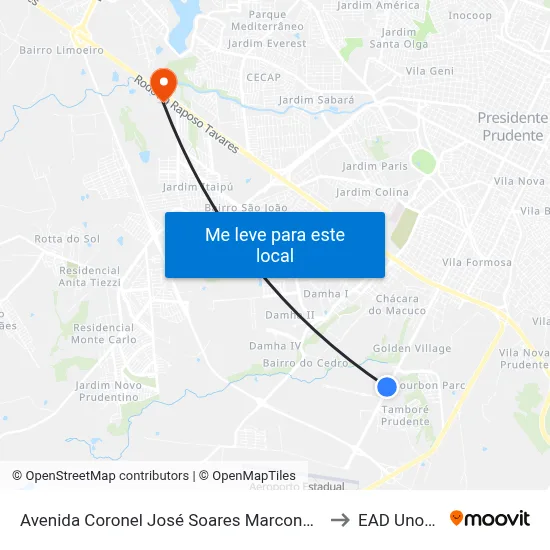 Avenida Coronel José Soares Marcondes, 5910 to EAD Unoeste map