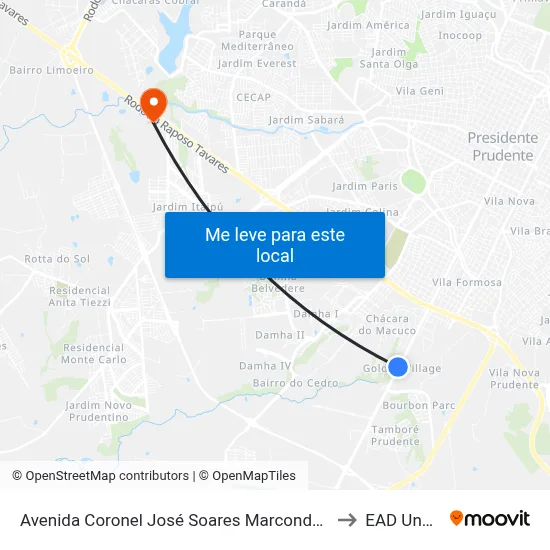 Avenida Coronel José Soares Marcondes, 1142-1542 to EAD Unoeste map