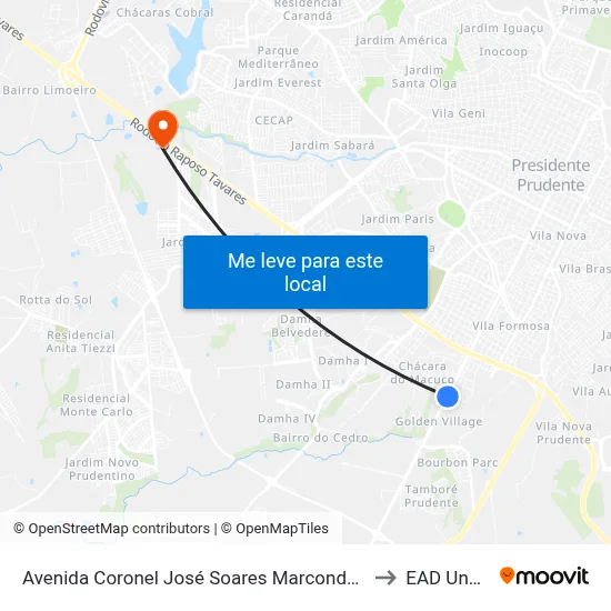 Avenida Coronel José Soares Marcondes, 4653-4923 to EAD Unoeste map