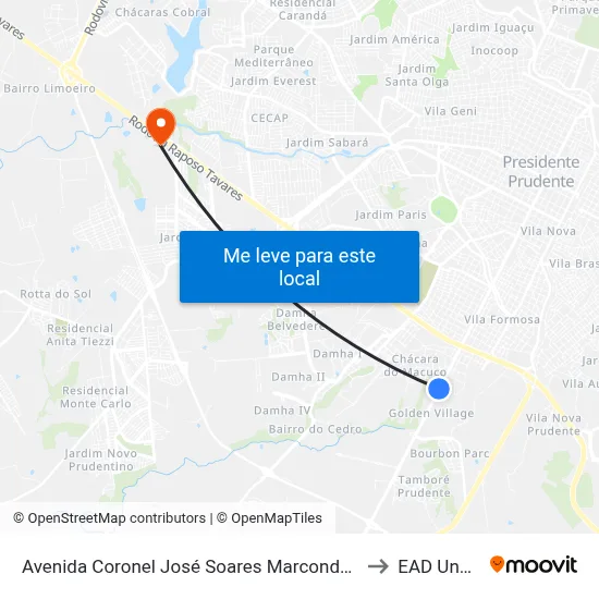 Avenida Coronel José Soares Marcondes, 4838-4936 to EAD Unoeste map