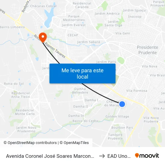 Avenida Coronel José Soares Marcondes, 4554 to EAD Unoeste map