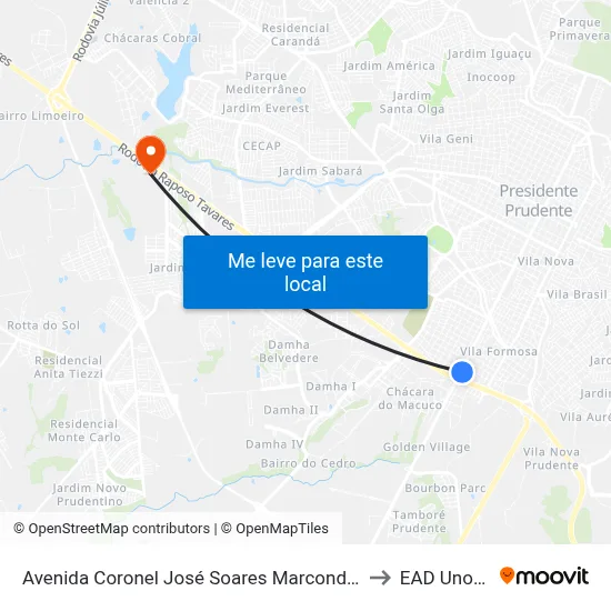 Avenida Coronel José Soares Marcondes, 4051b to EAD Unoeste map