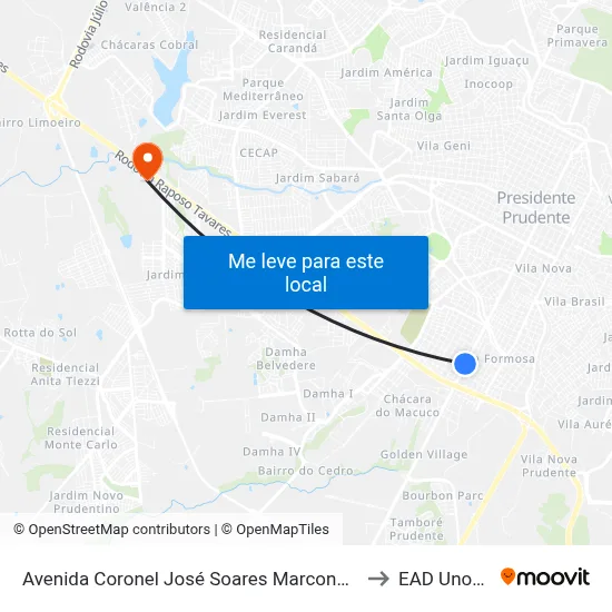 Avenida Coronel José Soares Marcondes, 3758 to EAD Unoeste map