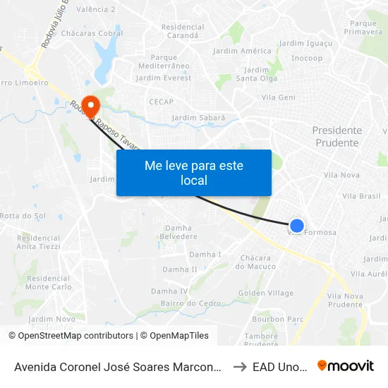 Avenida Coronel José Soares Marcondes, 3518 to EAD Unoeste map