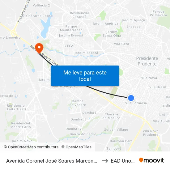 Avenida Coronel José Soares Marcondes, 3295 to EAD Unoeste map