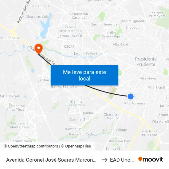 Avenida Coronel José Soares Marcondes, 3200 to EAD Unoeste map