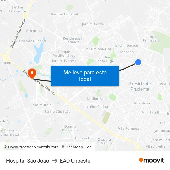 Hospital São João to EAD Unoeste map