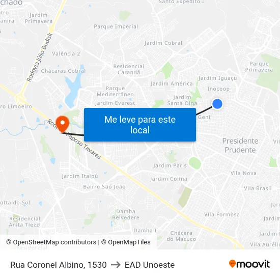 Rua Coronel Albino, 1530 to EAD Unoeste map
