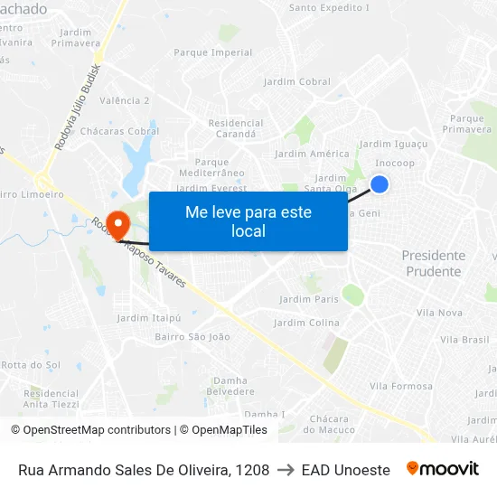 Rua Armando Sales De Oliveira, 1208 to EAD Unoeste map