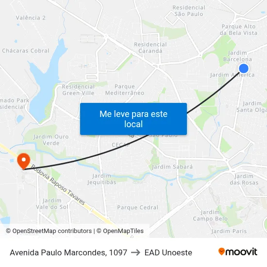 Avenida Paulo Marcondes, 1097 to EAD Unoeste map