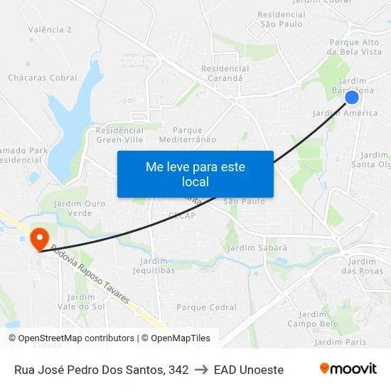 Rua José Pedro Dos Santos, 342 to EAD Unoeste map