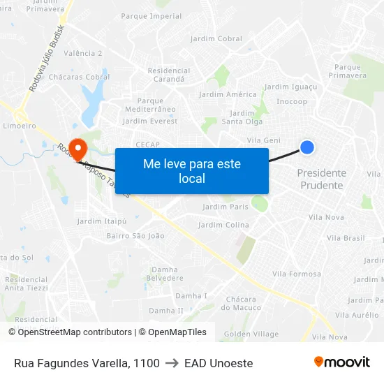 Rua Fagundes Varella, 1100 to EAD Unoeste map