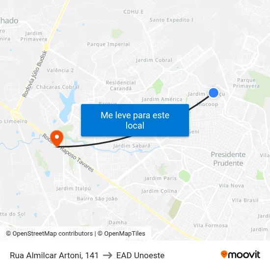 Rua Almilcar Artoni, 141 to EAD Unoeste map