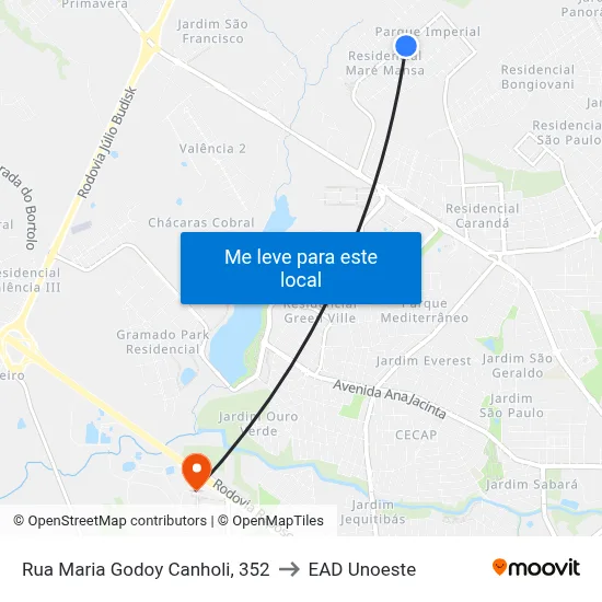 Rua Maria Godoy Canholi, 352 to EAD Unoeste map