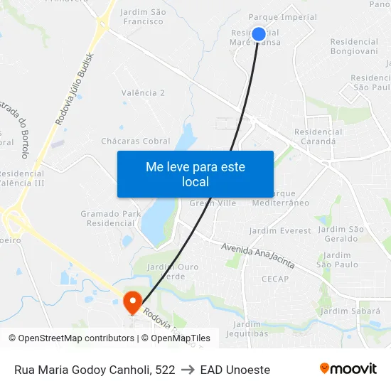 Rua Maria Godoy Canholi, 522 to EAD Unoeste map