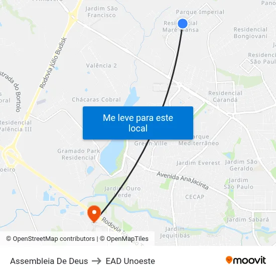 Assembleia De Deus to EAD Unoeste map