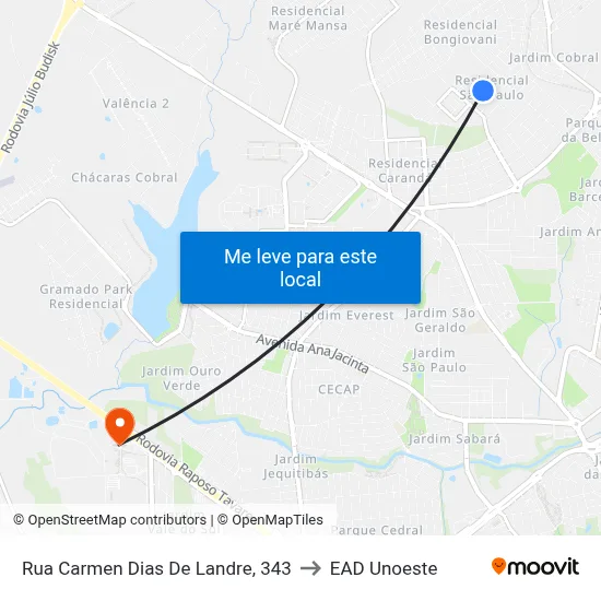 Rua Carmen Dias De Landre, 343 to EAD Unoeste map