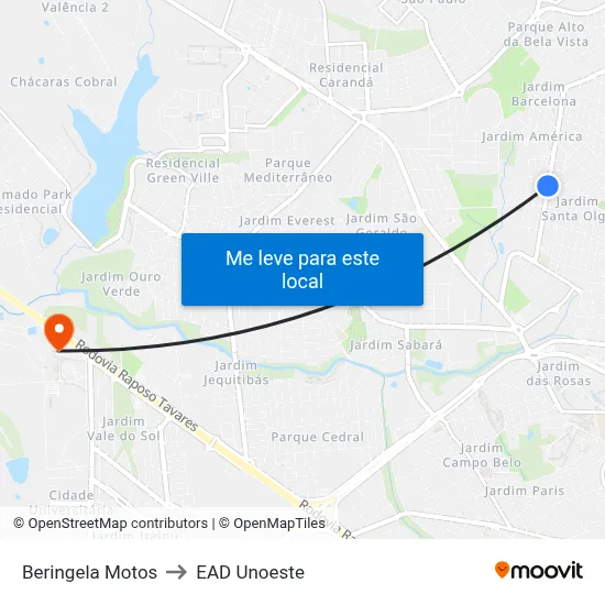 Beringela Motos to EAD Unoeste map