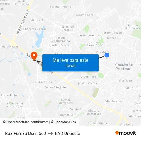 Rua Fernão Dias, 660 to EAD Unoeste map