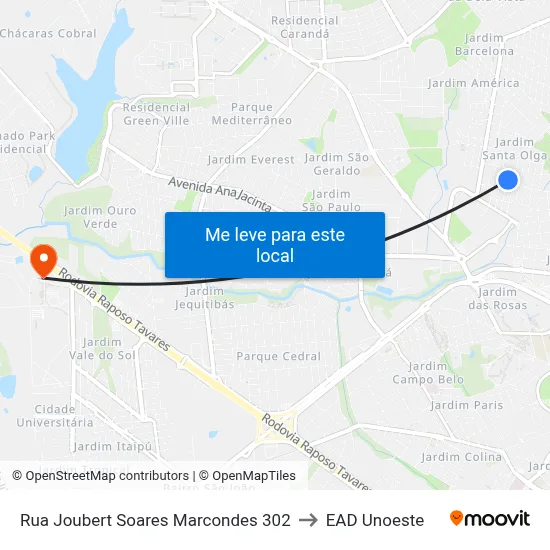 Rua Joubert Soares Marcondes 302 to EAD Unoeste map