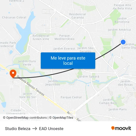 Studio Beleza to EAD Unoeste map