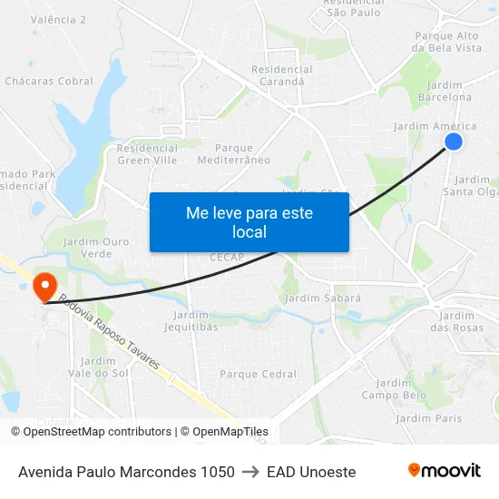 Avenida Paulo Marcondes 1050 to EAD Unoeste map