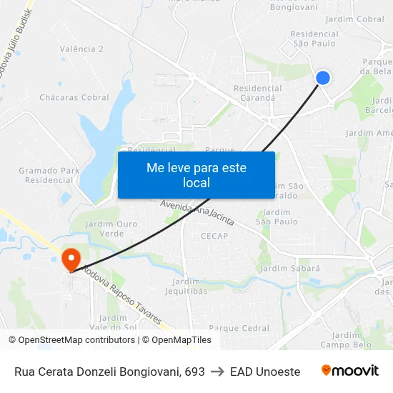 Rua Cerata Donzeli Bongiovani, 693 to EAD Unoeste map