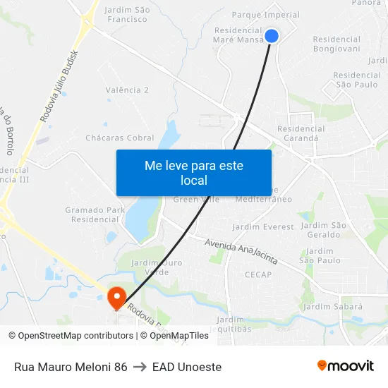 Rua Mauro Meloni 86 to EAD Unoeste map