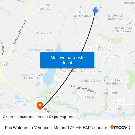Rua Waldomira Vernocchi Meloni 177 to EAD Unoeste map