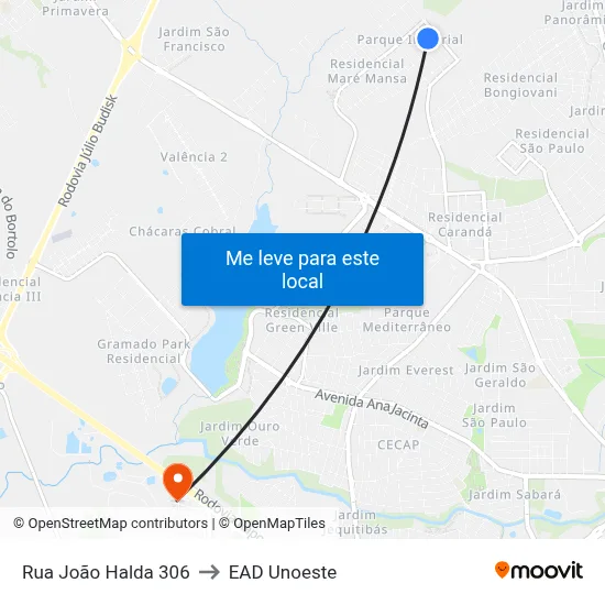 Rua João Halda 306 to EAD Unoeste map
