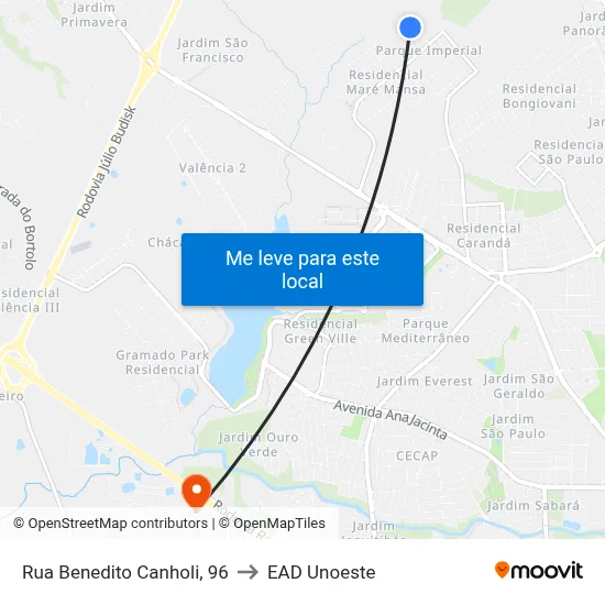 Rua Benedito Canholi, 96 to EAD Unoeste map