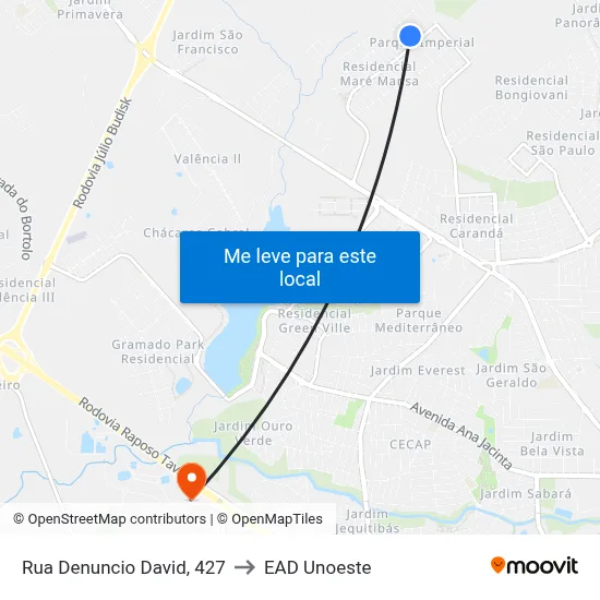 Rua Denuncio David, 427 to EAD Unoeste map