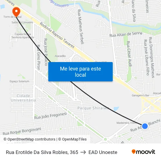 Rua Erotilde Da Silva Robles, 365 to EAD Unoeste map