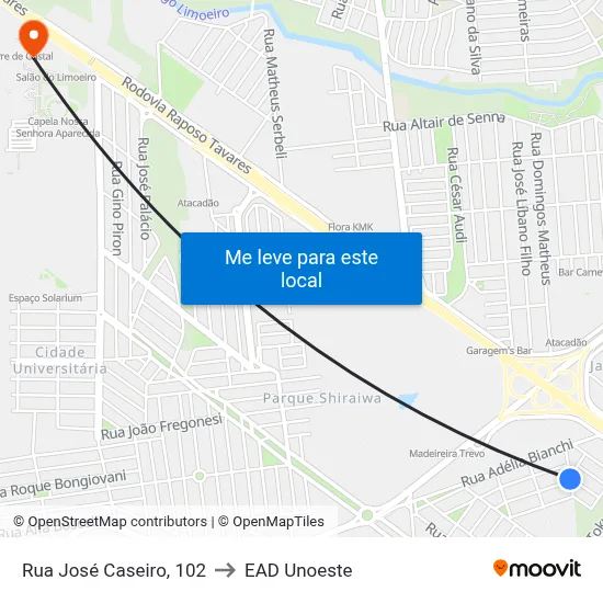 Rua José Caseiro, 102 to EAD Unoeste map