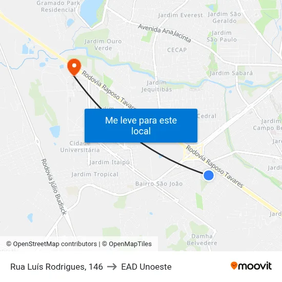Rua Luís Rodrigues, 146 to EAD Unoeste map