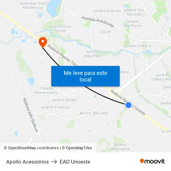 Apollo Acessórios to EAD Unoeste map