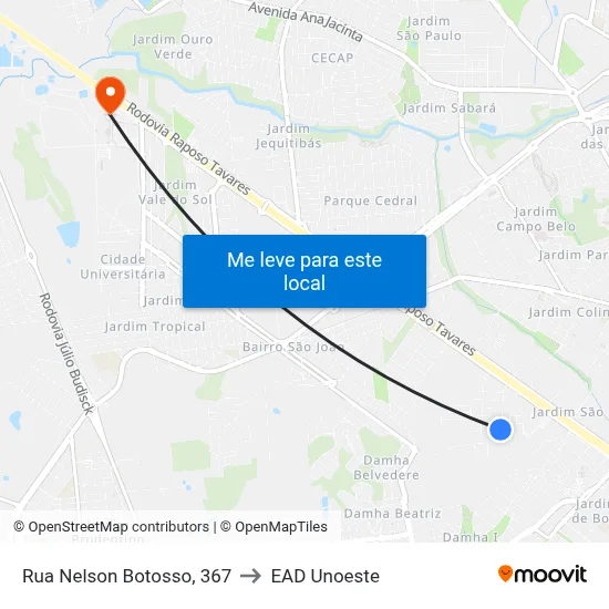 Rua Nelson Botosso, 367 to EAD Unoeste map
