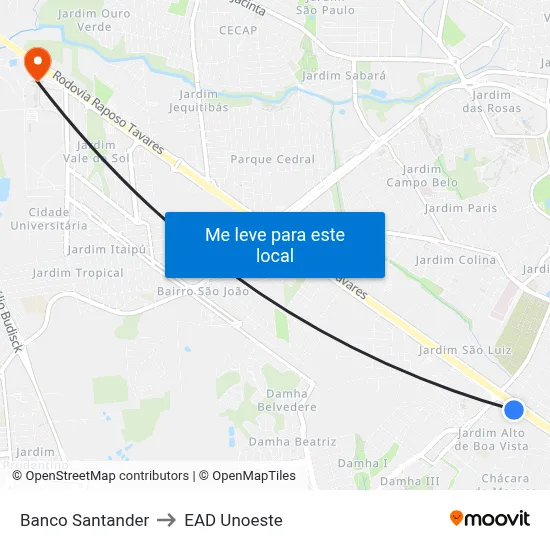 Banco Santander to EAD Unoeste map