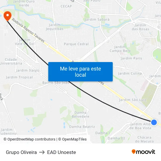 Grupo Oliveira to EAD Unoeste map