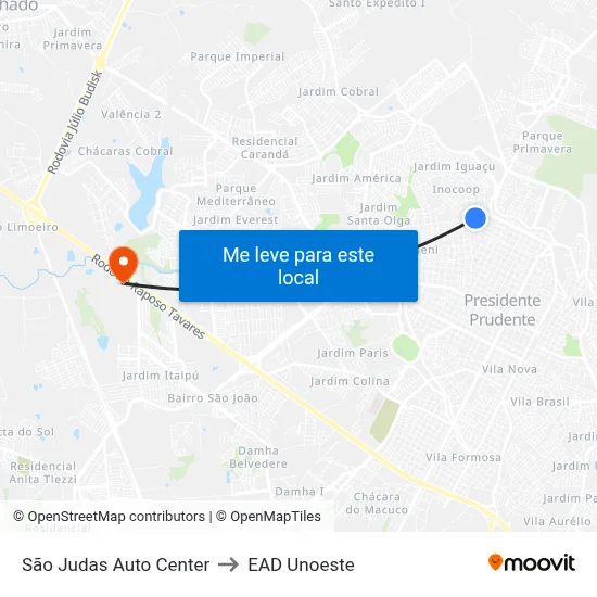 São Judas Auto Center to EAD Unoeste map