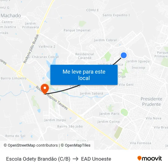 Escola Odety Brandão (C/B) to EAD Unoeste map