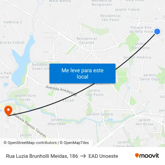 Rua Luzia Brunholli Meidas, 186 to EAD Unoeste map