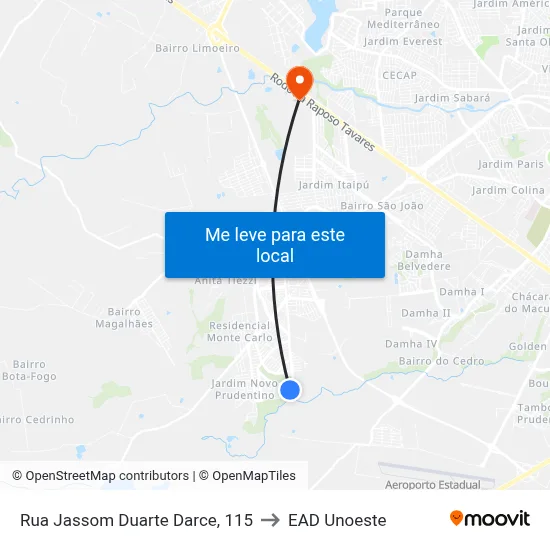 Rua Jassom Duarte Darce, 115 to EAD Unoeste map