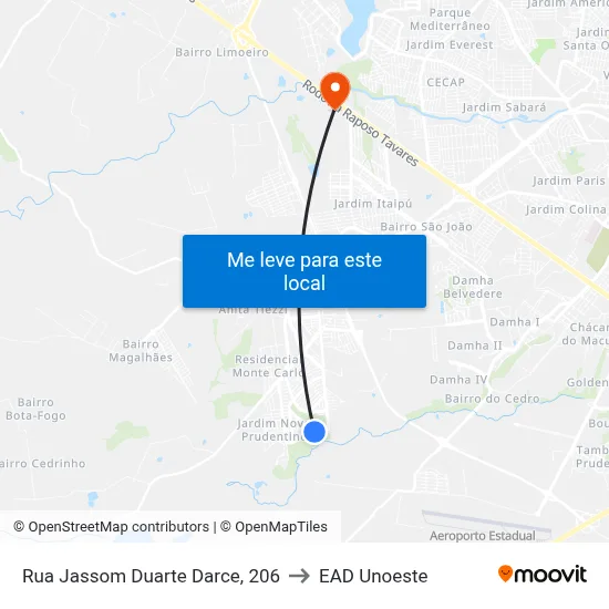 Rua Jassom Duarte Darce, 206 to EAD Unoeste map
