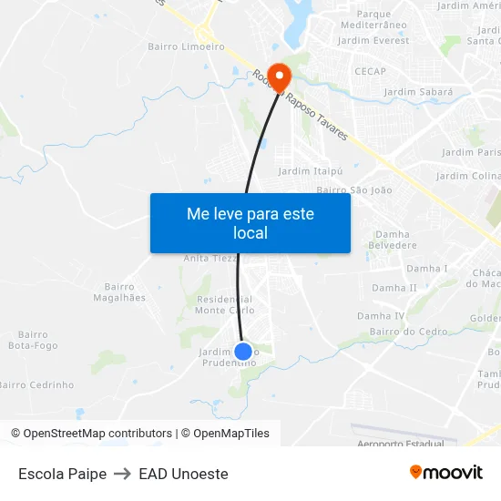 Escola Paipe to EAD Unoeste map
