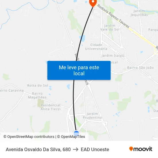 Avenida Osvaldo Da Silva, 680 to EAD Unoeste map