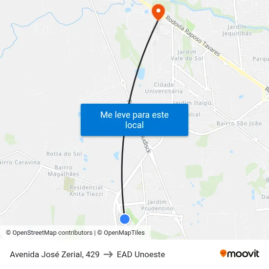 Avenida José Zerial, 429 to EAD Unoeste map