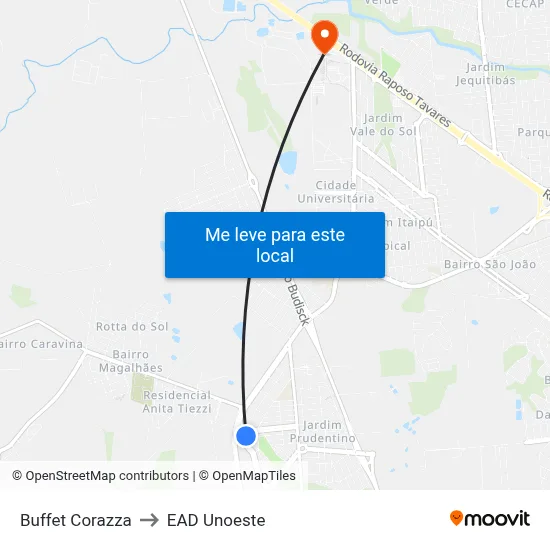 Buffet Corazza to EAD Unoeste map